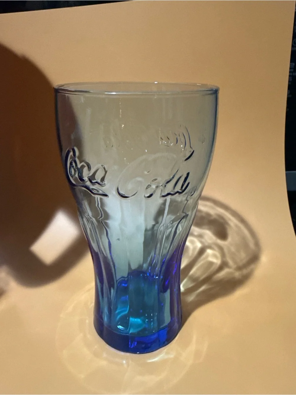 Coca Cola Blue Gradient Embossed Glass Tumblers - 6”